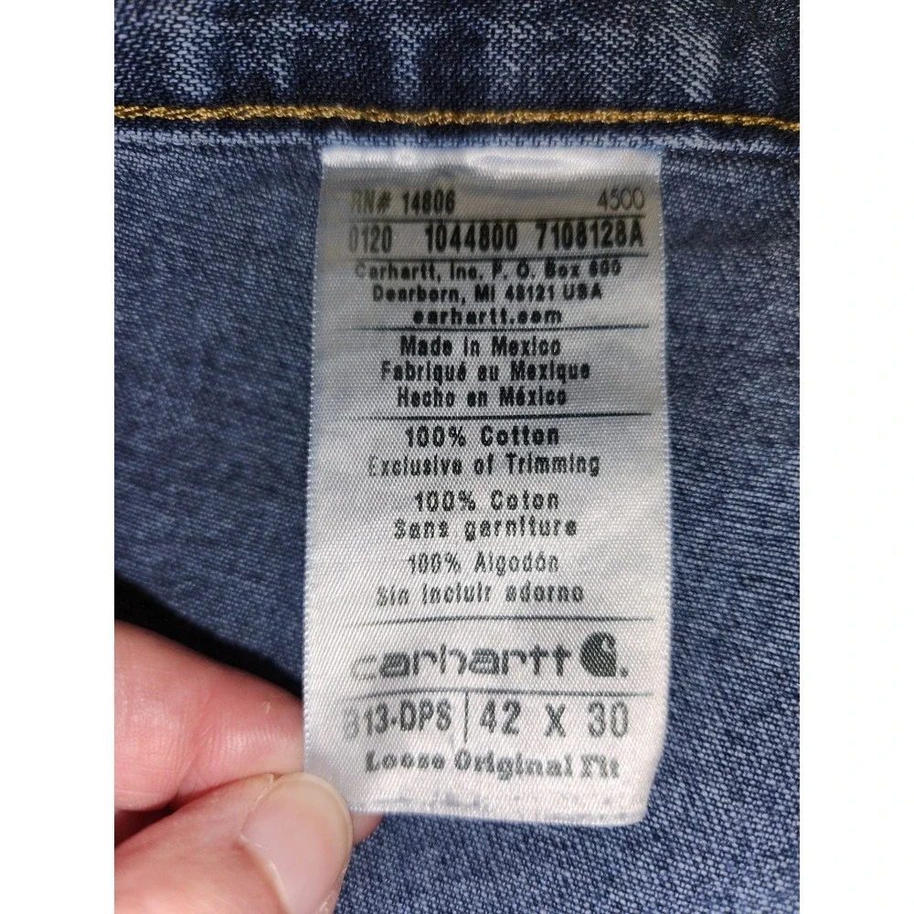 CARHARTT Carpenter Jeans Mens 42x29 Blue Loose Original Fit B13-DPS Workwear Vtg